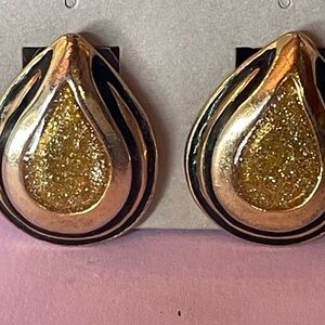 Gold Teardrop Glitter Clip-On Earrings